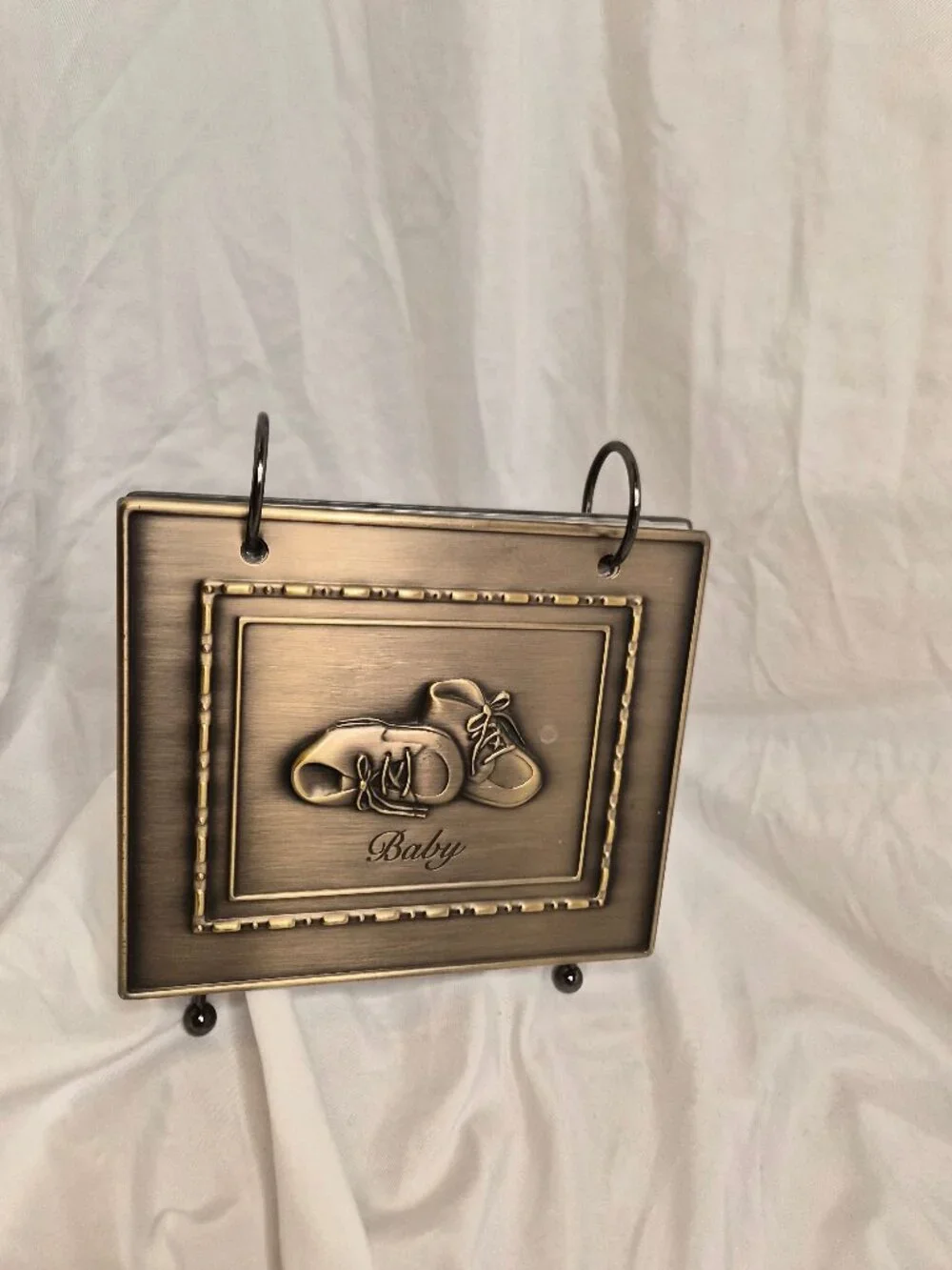 Vintage Y2K 2002 Burnes of Boston Bronze Baby Photo Album Desktop Display Stand